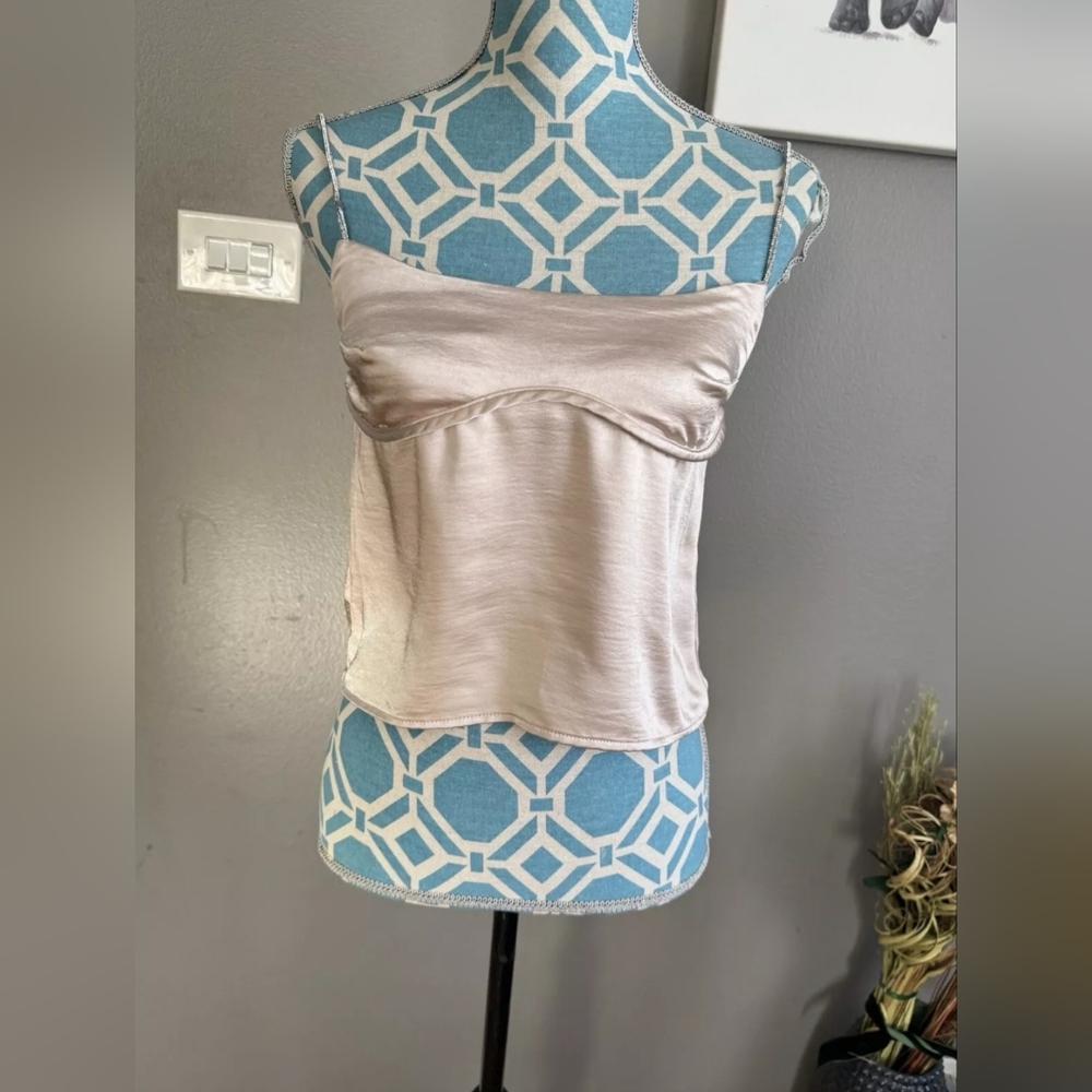 Thirty Thirty Rhinestone Strap Crop Cami Tank Top Champagne Beige Small